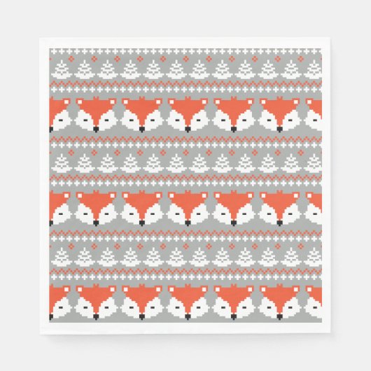 Serviette En Papier Christmas Fox grand motif, bois d'hiver (Devant)