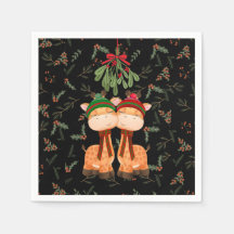 CHRISTMAS GIRAFFES KISSING SOUS MISTLETOE PAPIER