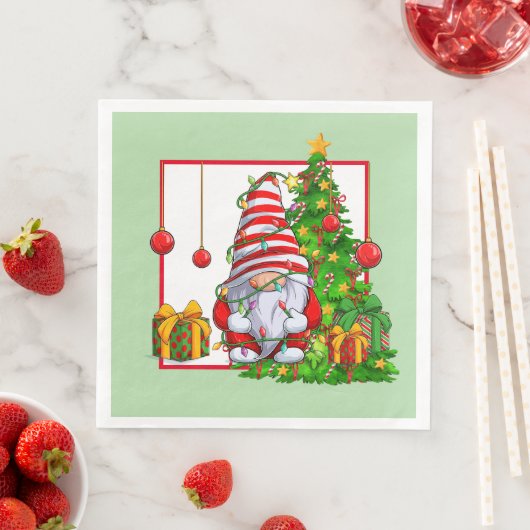Serviette En Papier Christmas Gnome Paper Napkin (En situation)