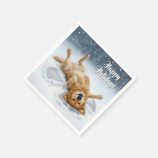 Serviette En Papier Christmas Golden Retriever Making a Snow Angel (Coin)