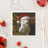 Serviette En Papier Christmas Hereford Cow Wearing a Santa Hat (En situation)