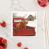 Serviette En Papier Christmas Highland Cow In Old Red Truck (En situation)