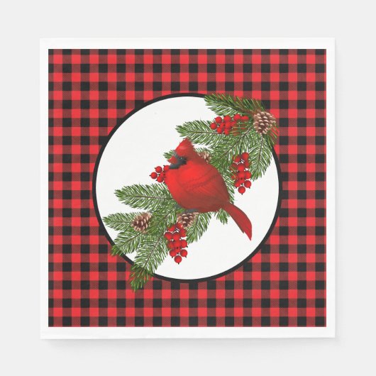 Serviette En Papier Christmas Holiday Red Cardinal Buffalo Print (Devant)