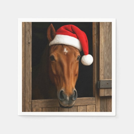 Serviette En Papier Christmas Horse In Stable Window (Devant)