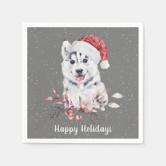 Serviette En Papier Christmas Husky On Grey (Devant)