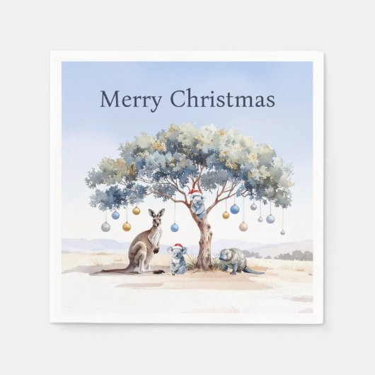 Serviette En Papier Christmas Kangaroo Koalas Platypus Gumtree Baubles (Devant)