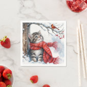 Serviette En Papier Christmas Kitty Regarder un cardinal (En situation)