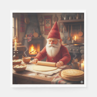 Serviette En Papier Christmas Norwegian Nisse Making Lefse, Napkins
