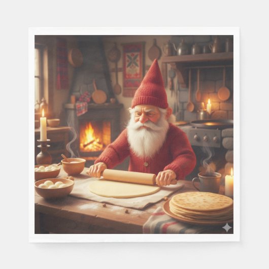 Serviette En Papier Christmas Norwegian Nisse Making Lefse, Napkins (Devant)
