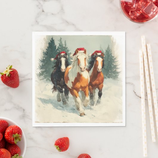 Serviette En Papier Christmas Paper Napkin/Beautiful Galloping Horses  (En situation)