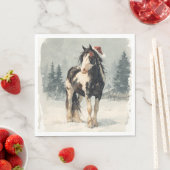 Serviette En Papier Christmas Paper Napkin / Beautiful Paint Horse  (En situation)