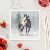 Serviette En Papier Christmas Paper Napkin / Beautiful Paint Horse  (En situation)