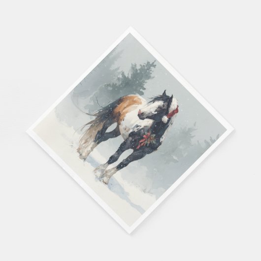 Serviette En Papier Christmas Paper Napkin / Beautiful Paint Horse  (Coin)