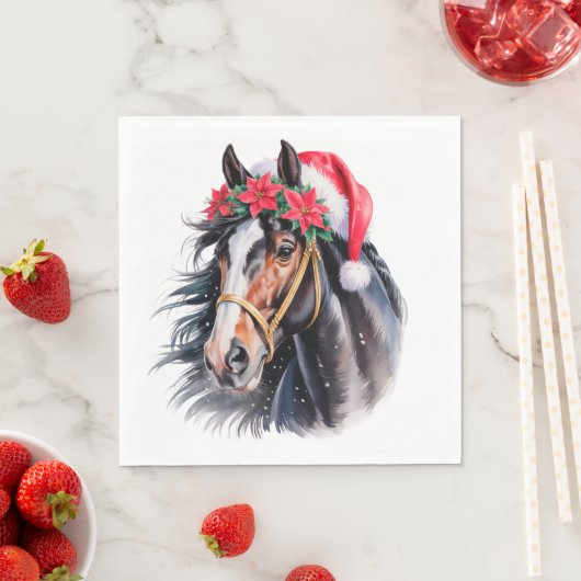 Serviette En Papier Christmas Paper Napkin / beautiful Paint horse (En situation)