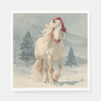 Serviette En Papier Christmas Paper Napkin / Beautiful white horse