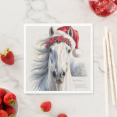 Serviette En Papier Christmas Paper Napkin / Beautiful white horse (En situation)