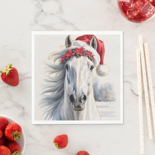 Serviette En Papier Christmas Paper Napkin / Beautiful white horse (En situation)