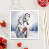 Serviette En Papier Christmas Paper Napkin / Beautiful white horse (En situation)