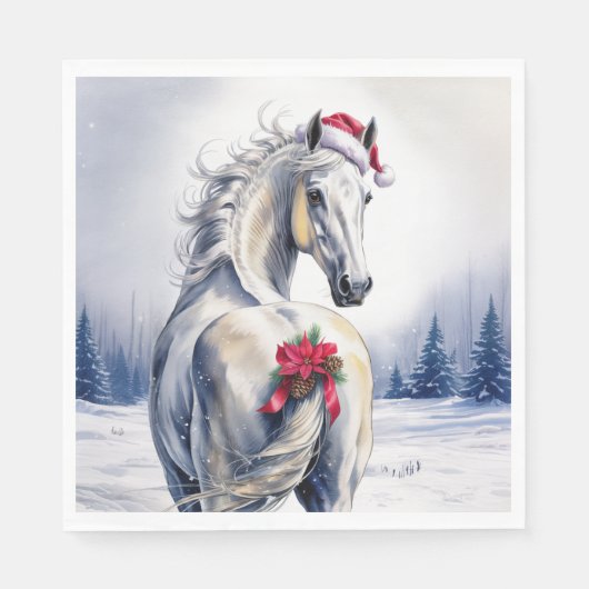 Serviette En Papier Christmas Paper Napkin / Beautiful white horse (Devant)