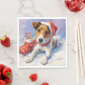 Serviette En Papier Christmas Paper Napkin with adorable Jack Russel (En situation)