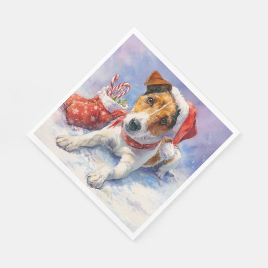 Serviette En Papier Christmas Paper Napkin with adorable Jack Russel (Coin)