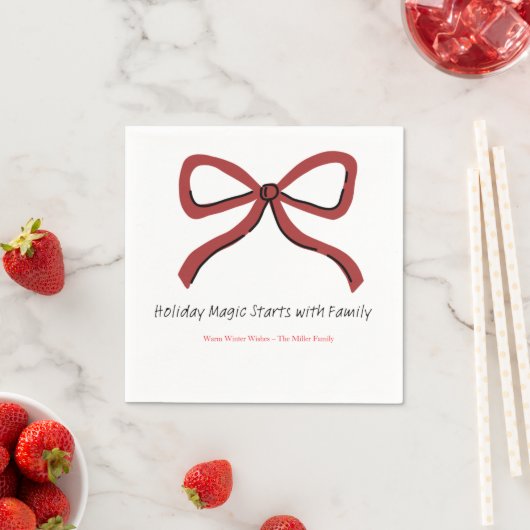 Serviette En Papier Christmas Paper Napkin with Trees & Hearts (En situation)