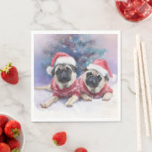 Serviette En Papier  Christmas Paper Napkin with two adorable pugs (En situation)