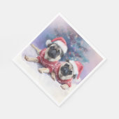 Serviette En Papier  Christmas Paper Napkin with two adorable pugs (Coin)