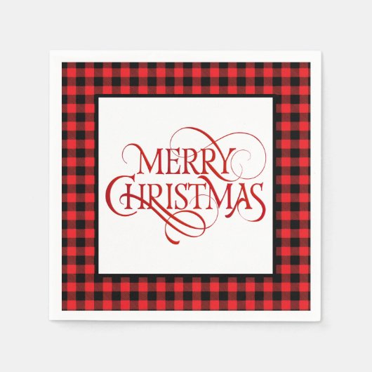 Serviette En Papier Christmas Paper Napkins Red & Black Buffalo Plaid (Devant)