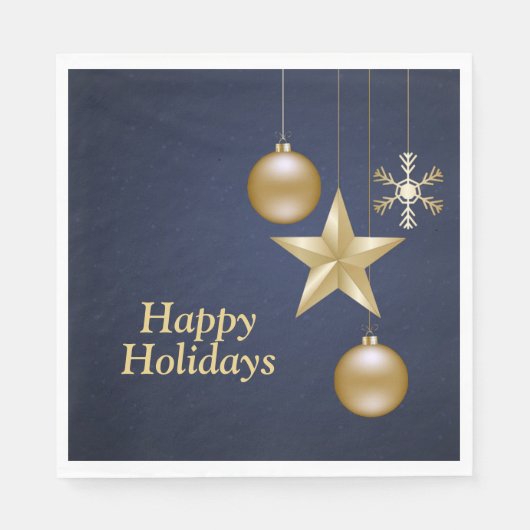Serviette En Papier Christmas Party Golden Ornament Navy Blue Elegant (Devant)