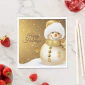 Serviette En Papier Christmas Party Golden Snowman Snowflakes Holidays (En situation)