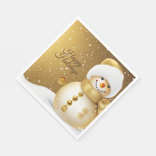 Serviette En Papier Christmas Party Golden Snowman Snowflakes Holidays (Coin)