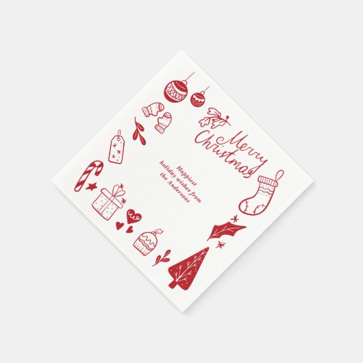 Serviette En Papier Christmas Party Red Favorite Things Hand Drawn (Coin)