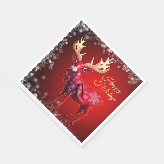 Serviette En Papier Christmas Party Red Reindeer Winter Holidays (Coin)