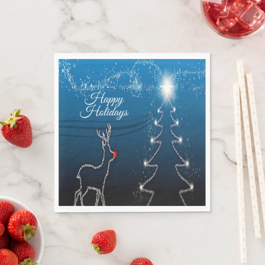 Serviette En Papier Christmas Party Reindeer Tree Blue Sky Shiny Stars (En situation)