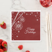 Serviette En Papier Christmas Party White Ornaments Stars Red Elegant (En situation)