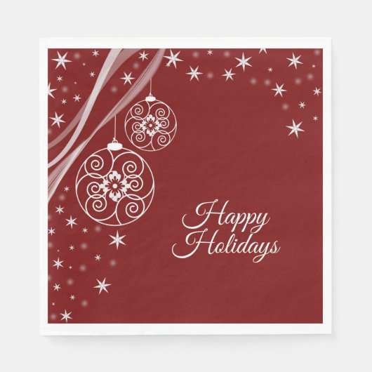 Serviette En Papier Christmas Party White Ornaments Stars Red Elegant (Devant)
