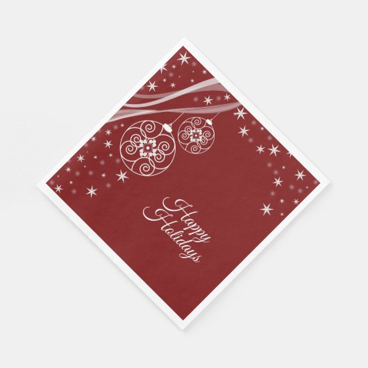 Serviette En Papier Christmas Party White Ornaments Stars Red Elegant (Coin)