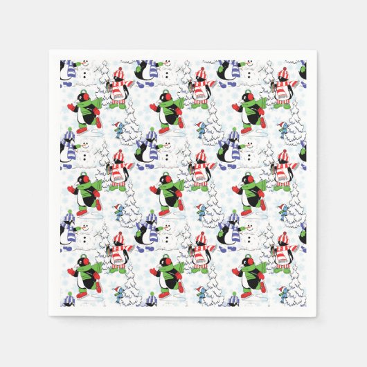 Serviette En Papier Christmas penguin ice skating (Devant)