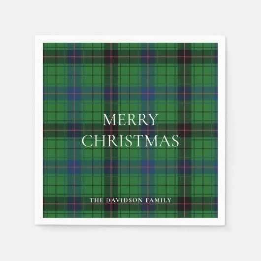 Serviette En Papier Christmas Plaid Davidson Tartan Motif Green (Devant)