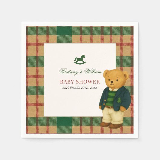 Serviette En Papier Christmas Plaid Preppy Bear Baby Shower  (Devant)