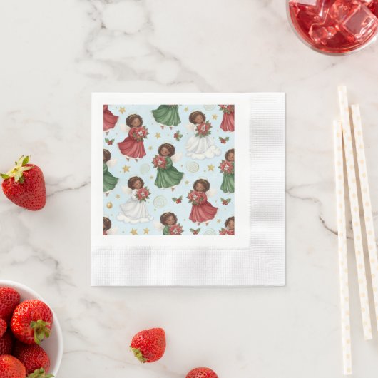 Serviette En Papier Christmas Poinsettia Angels (En situation)