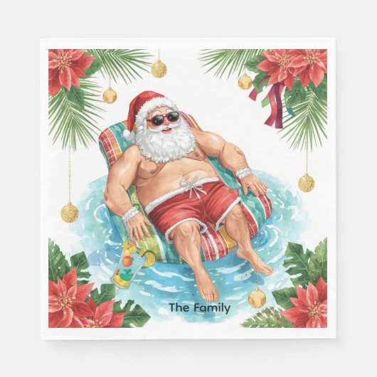 Serviette En Papier Christmas Pool Party with Santa Claus (Devant)
