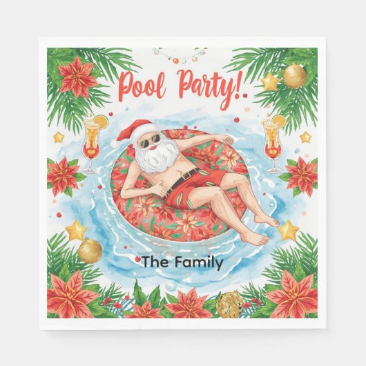 Serviette En Papier Christmas Pool Party with Santa Claus (Devant)