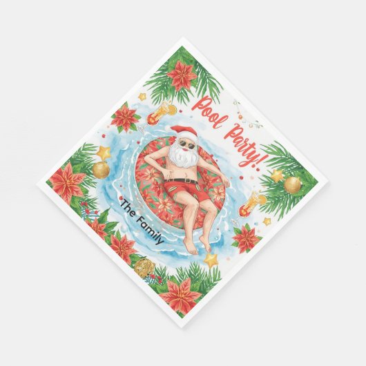 Serviette En Papier Christmas Pool Party with Santa Claus (Coin)