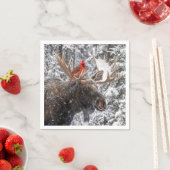 Serviette En Papier Christmas Red Cardinal On Snowy Moose Antlers (En situation)