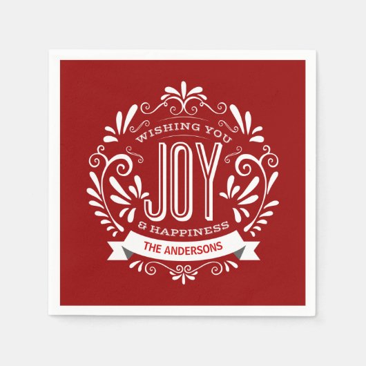 SERVIETTE EN PAPIER CHRISTMAS RED HOLIDAY JOY CHALKBOARD PERSONNALISÉ (Devant)