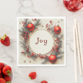 Serviette En Papier Christmas Red Ornaments Berries Snowflakes (En situation)