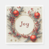 Serviette En Papier Christmas Red Ornaments Berries Snowflakes (Devant)