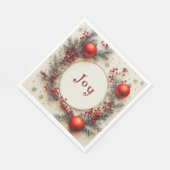 Serviette En Papier Christmas Red Ornaments Berries Snowflakes (Coin)